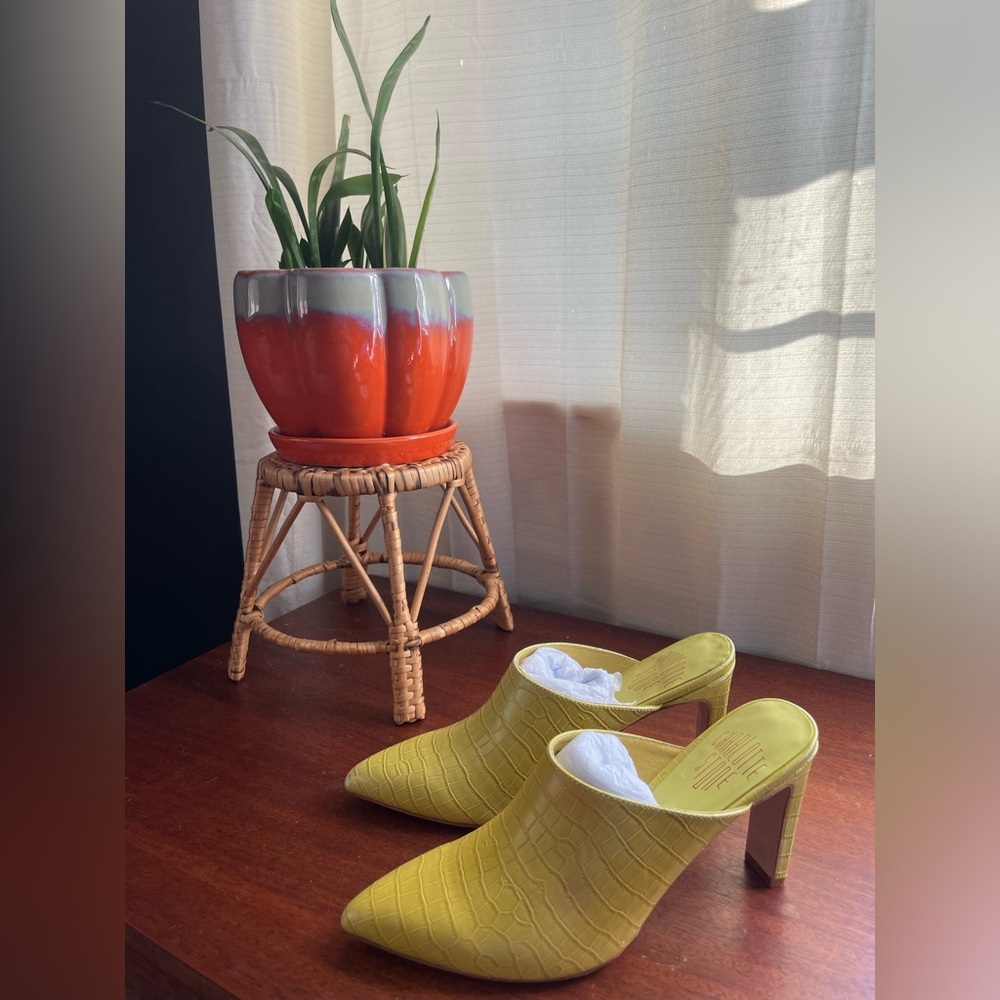Charlotte Stone Chartreuse Textured Pointed-Toe Mules